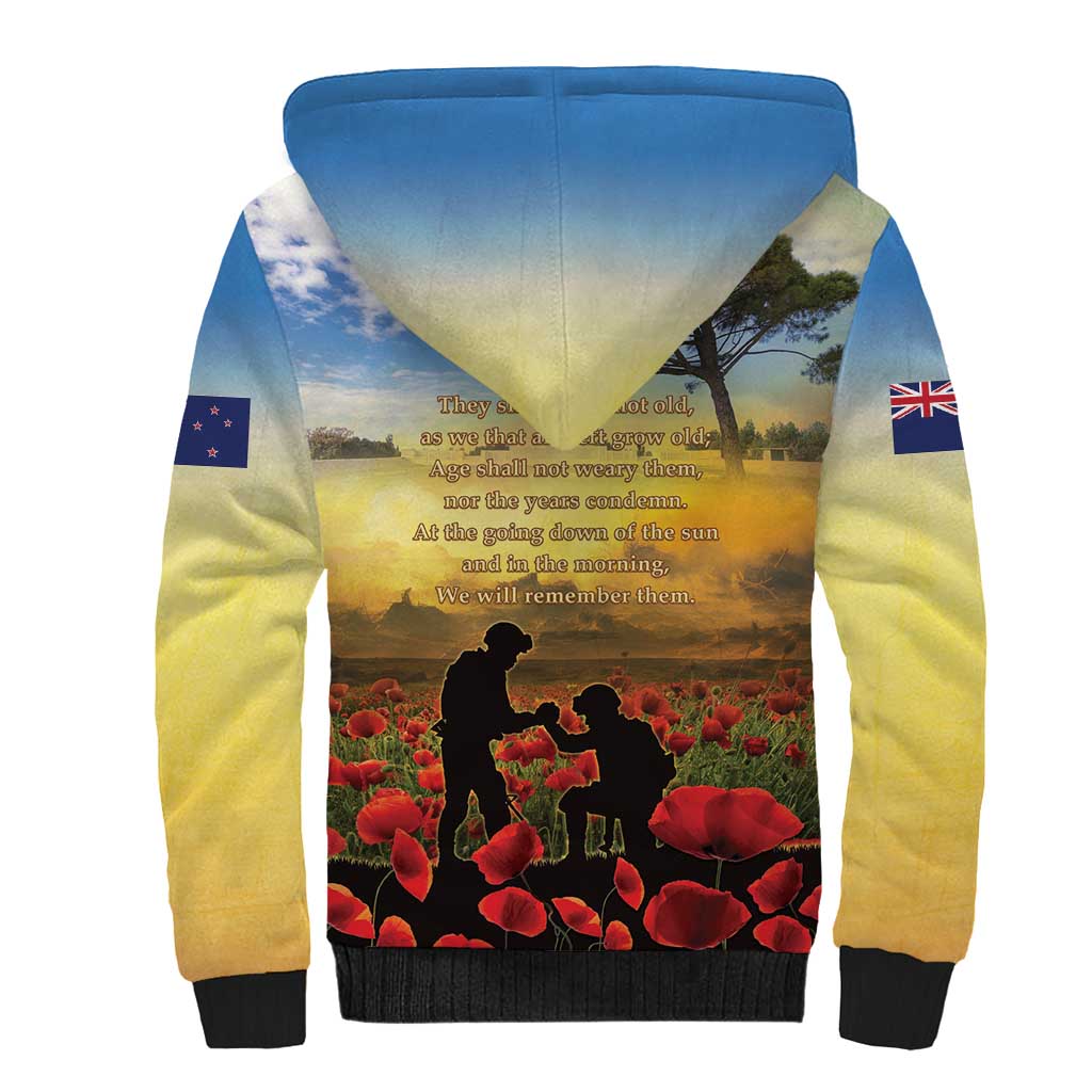 New Zealand ANZAC Day Sherpa Hoodie The Ode Remembrance And Poppy