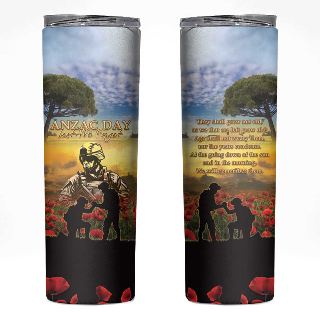 New Zealand ANZAC Day Skinny Tumbler The Ode Remembrance And Poppy DT04 Yellow - Polynesian Pride