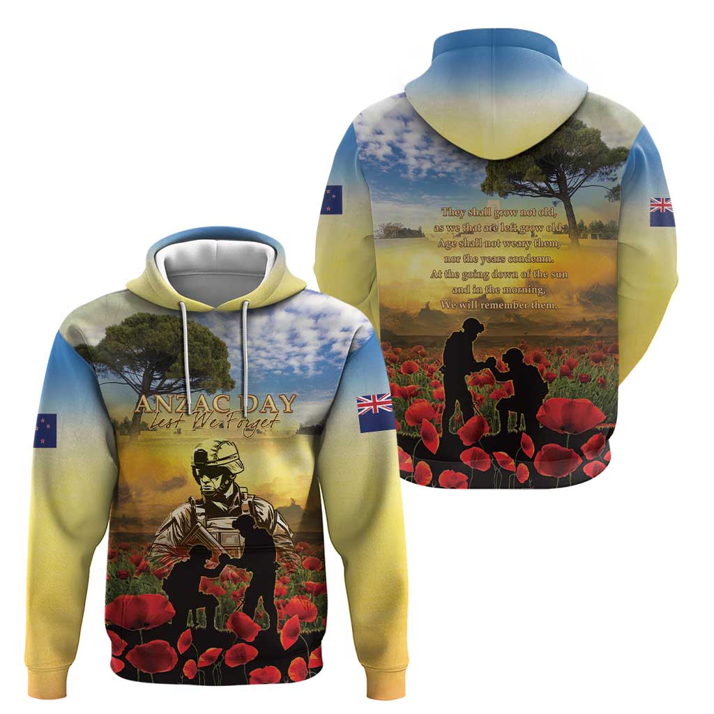 New Zealand ANZAC Day Zip Hoodie The Ode Remembrance And Poppy