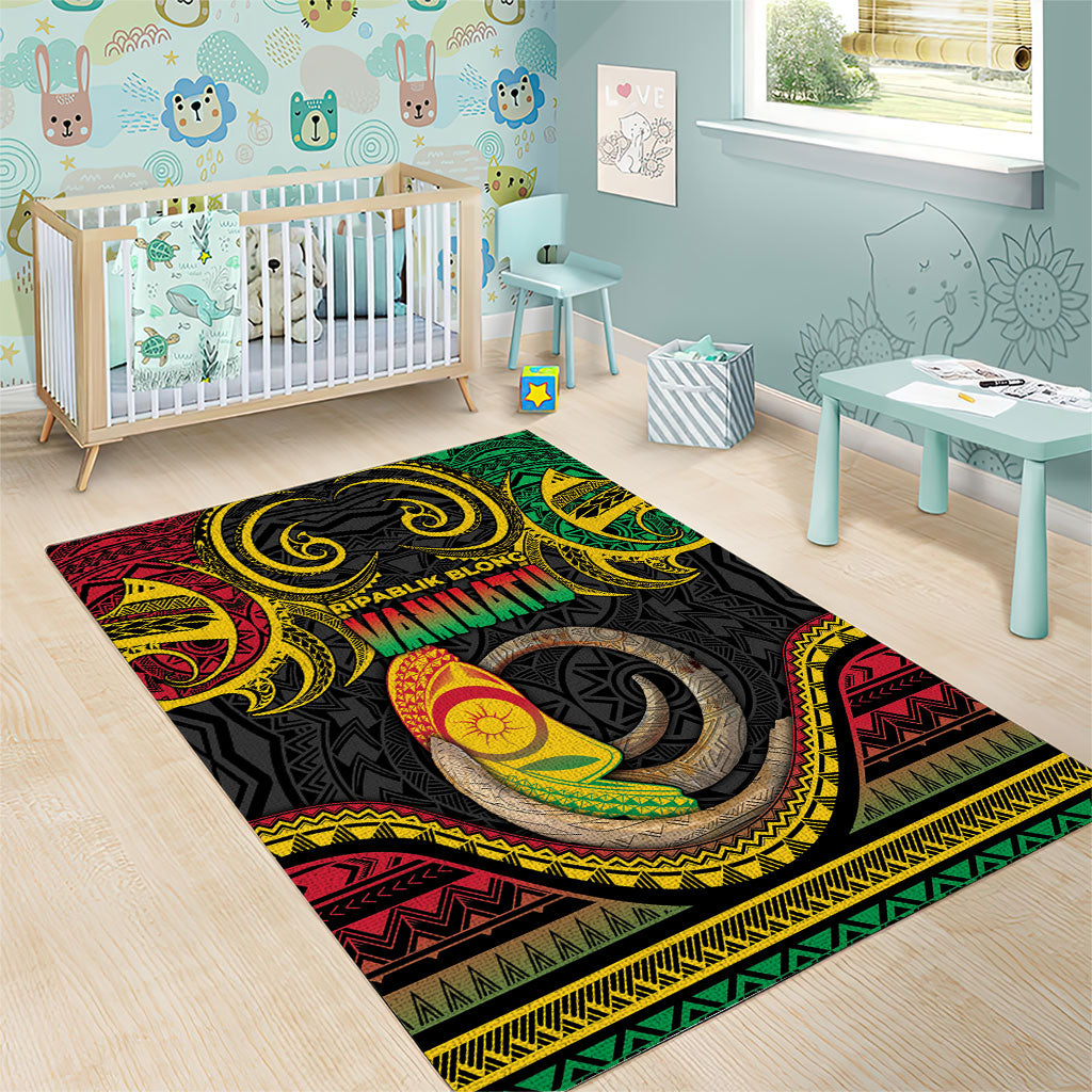 Vanuatu Language Week Area Rug Boar Tusk Warrior Tribal Floral Pattern
