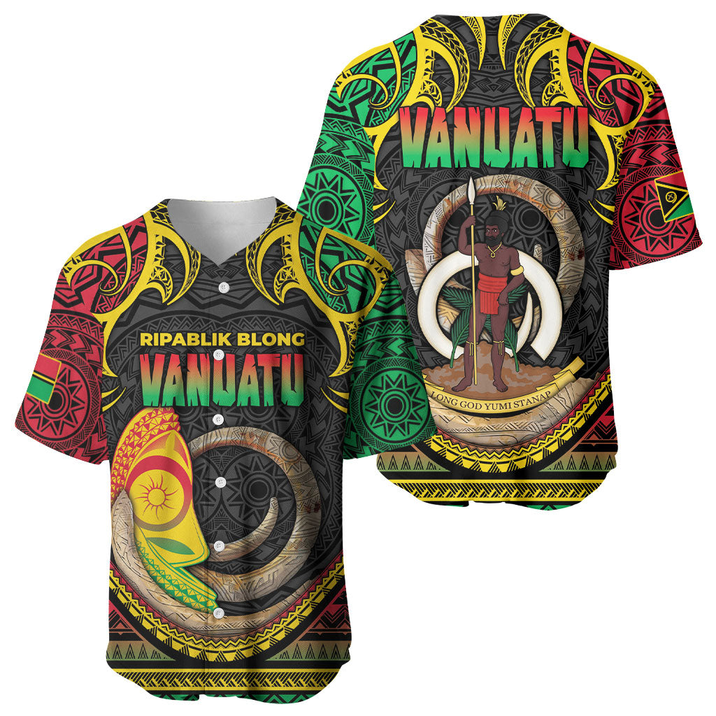 Vanuatu Language Week Baseball Jersey Boar Tusk Warrior Tribal Floral Pattern