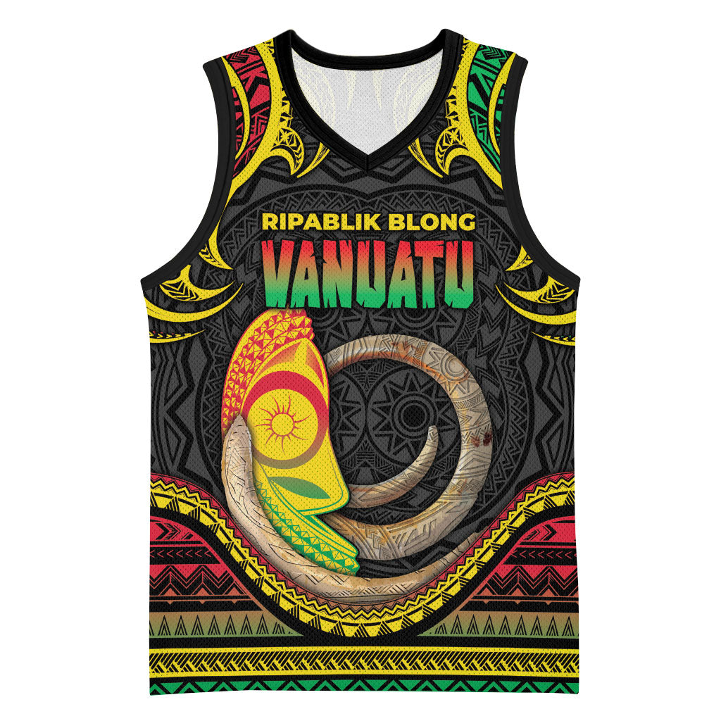 Vanuatu Language Week Basketball Jersey Boar Tusk Warrior Tribal Floral Pattern DT05 Unisex Black - Polynesian Pride