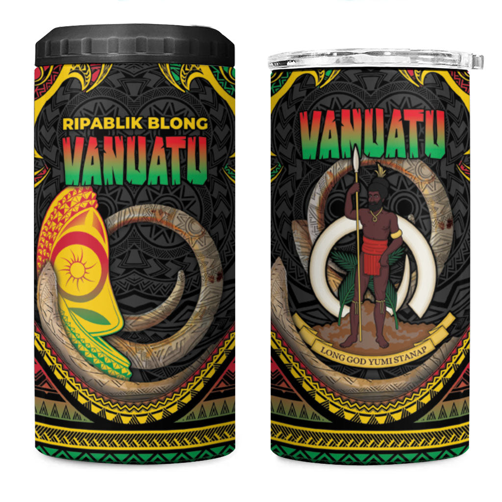 Vanuatu Language Week 4 in 1 Can Cooler Tumbler Boar Tusk Warrior Tribal Floral Pattern