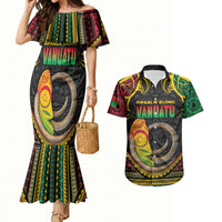 Vanuatu Language Week Couples Matching Mermaid Dress and Hawaiian Shirt Boar Tusk Warrior Tribal Floral Pattern