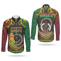 Vanuatu Language Week Couples Matching Short Sleeve Bodycon Dress and Long Sleeve Button Shirt Boar Tusk Warrior Tribal Floral Pattern
