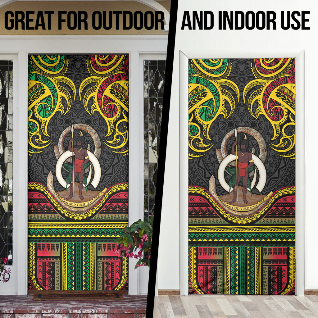 Vanuatu Language Week Door Cover Boar Tusk Warrior Tribal Floral Pattern