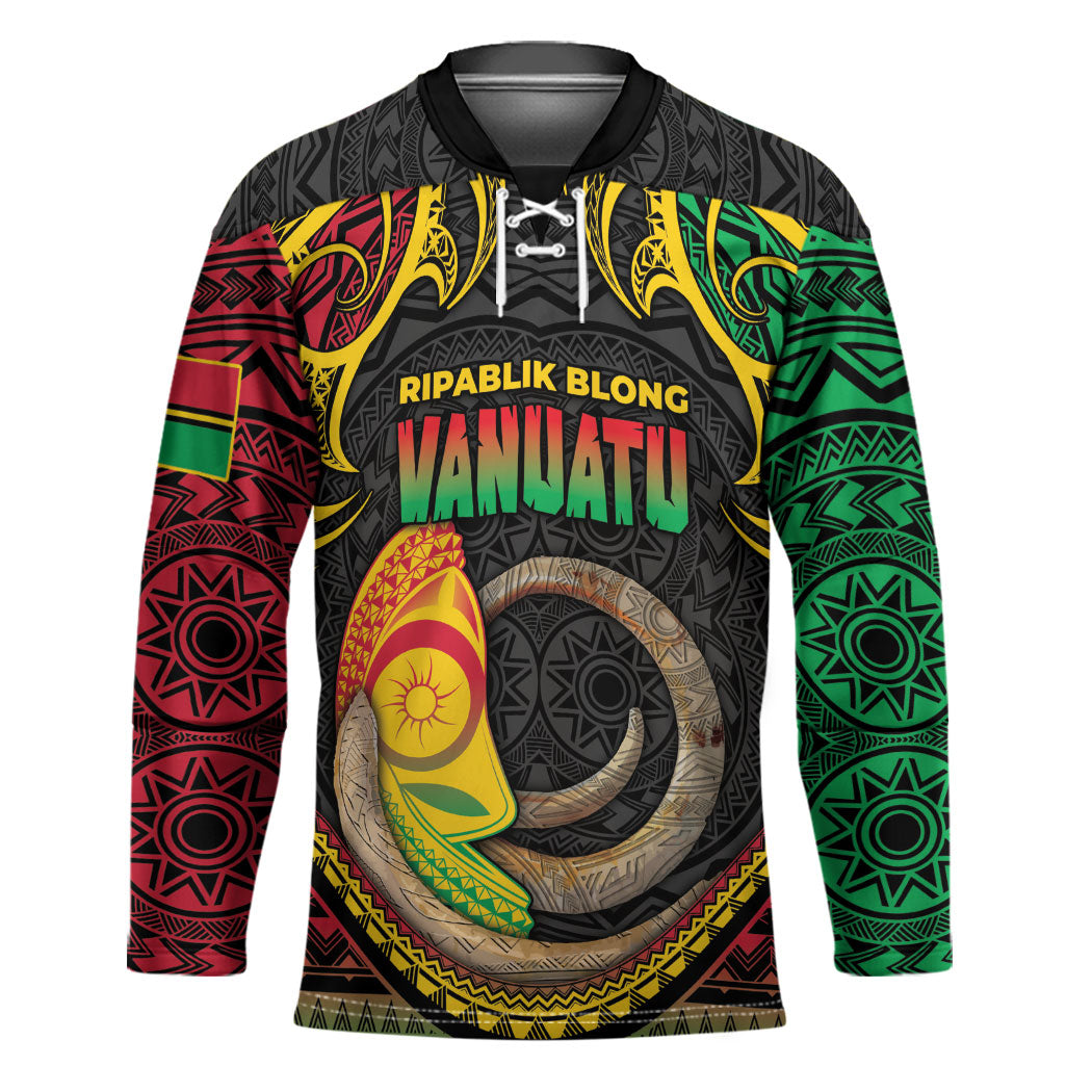 Vanuatu Language Week Hockey Jersey Boar Tusk Warrior Tribal Floral Pattern