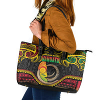 Vanuatu Language Week Leather Tote Bag Boar Tusk Warrior Tribal Floral Pattern