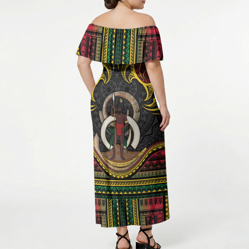 Vanuatu Language Week Off Shoulder Maxi Dress Boar Tusk Warrior Tribal Floral Pattern
