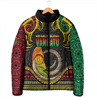 Vanuatu Language Week Padded Jacket Boar Tusk Warrior Tribal Floral Pattern