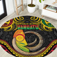 Vanuatu Language Week Round Carpet Boar Tusk Warrior Tribal Floral Pattern