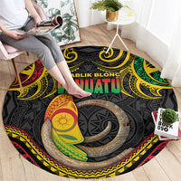 Vanuatu Language Week Round Carpet Boar Tusk Warrior Tribal Floral Pattern