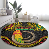 Vanuatu Language Week Round Carpet Boar Tusk Warrior Tribal Floral Pattern