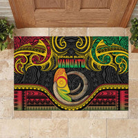 Vanuatu Language Week Rubber Doormat Boar Tusk Warrior Tribal Floral Pattern