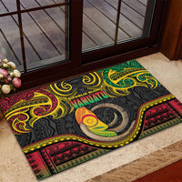 Vanuatu Language Week Rubber Doormat Boar Tusk Warrior Tribal Floral Pattern