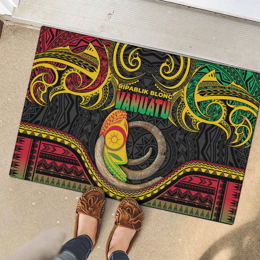 Vanuatu Language Week Rubber Doormat Boar Tusk Warrior Tribal Floral Pattern