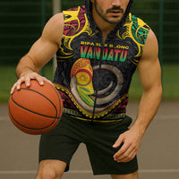 Vanuatu Language Week Sleeveless Zip Hoodie Boar Tusk Warrior Tribal Floral Pattern