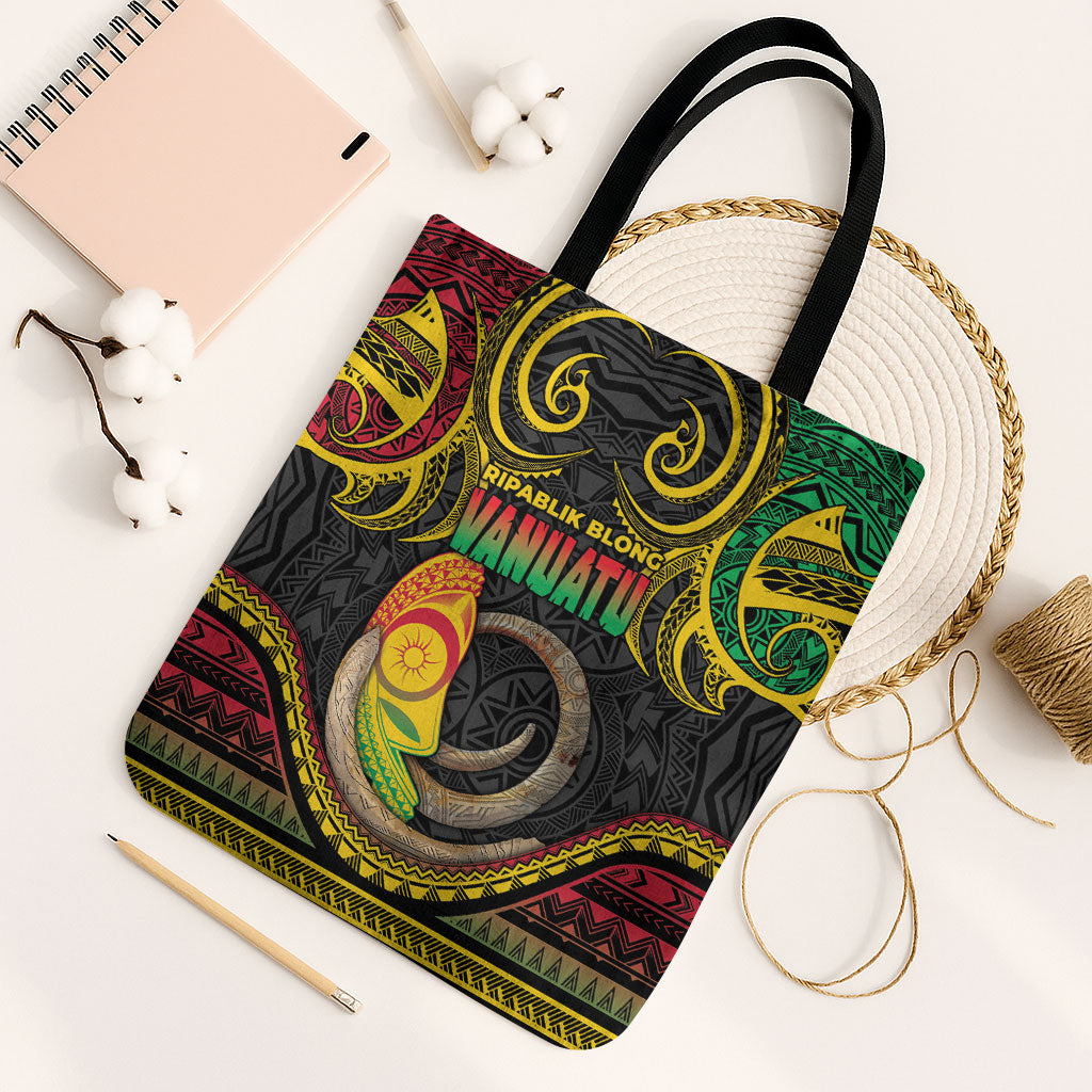 Vanuatu Language Week Tote Bag Boar Tusk Warrior Tribal Floral Pattern