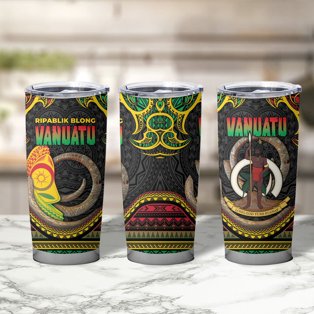 Vanuatu Language Week Tumbler Cup Boar Tusk Warrior Tribal Floral Pattern