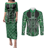 Aotearoa Ngati Maniapoto Couples Matching Puletasi and Long Sleeve Button Shirt Maori Tribal Green Paua Shell Pattern DT05 Green - Polynesian Pride