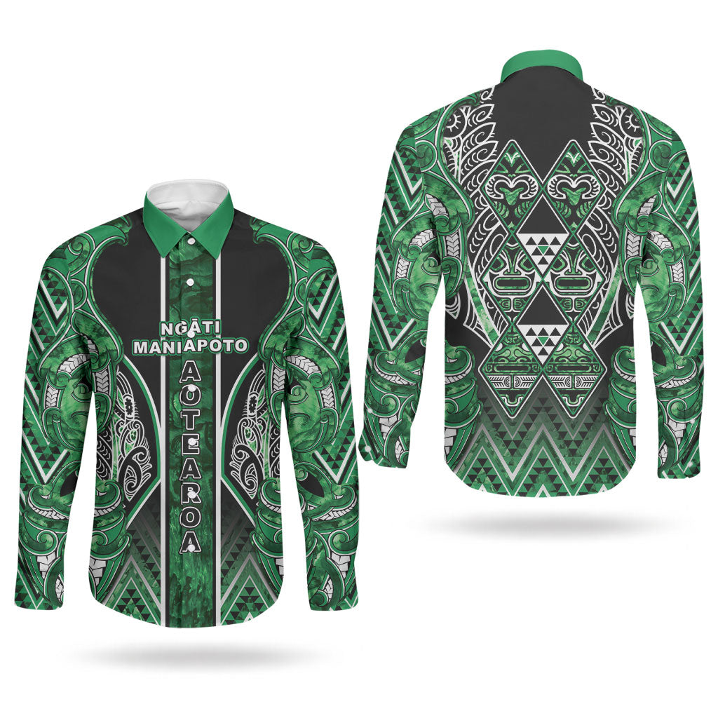 Aotearoa Ngati Maniapoto Couples Matching Puletasi and Long Sleeve Button Shirt Maori Tribal Green Paua Shell Pattern DT05 - Polynesian Pride