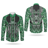 Aotearoa Ngati Maniapoto Couples Matching Puletasi and Long Sleeve Button Shirt Maori Tribal Green Paua Shell Pattern DT05 - Polynesian Pride