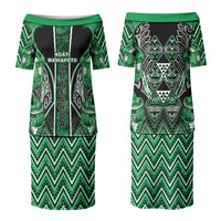 Aotearoa Ngati Maniapoto Couples Matching Puletasi and Long Sleeve Button Shirt Maori Tribal Green Paua Shell Pattern DT05 - Polynesian Pride