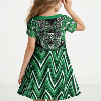 Aotearoa Ngati Maniapoto Kid Short Sleeve Dress Maori Tribal Green Paua Shell Pattern DT05 - Polynesian Pride
