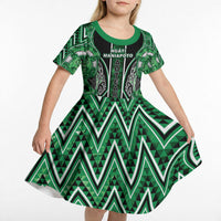 Aotearoa Ngati Maniapoto Kid Short Sleeve Dress Maori Tribal Green Paua Shell Pattern DT05 - Polynesian Pride
