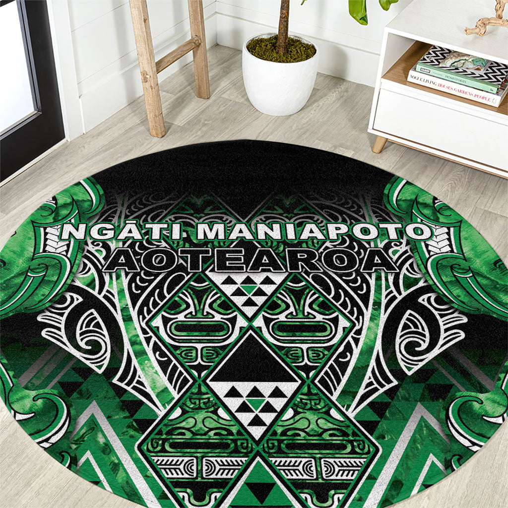 Aotearoa Ngati Maniapoto Round Carpet Maori Tribal Green Paua Shell Pattern DT05 Green - Polynesian Pride