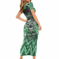 Aotearoa Ngati Maniapoto Short Sleeve Bodycon Dress Maori Tribal Green Paua Shell Pattern DT05 - Polynesian Pride