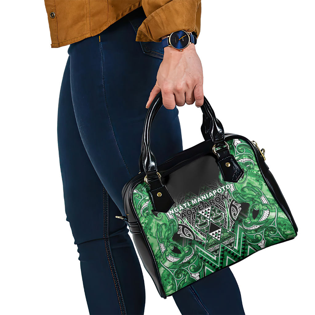 Aotearoa Ngati Maniapoto Shoulder Handbag Maori Tribal Green Paua Shell Pattern DT05 - Polynesian Pride