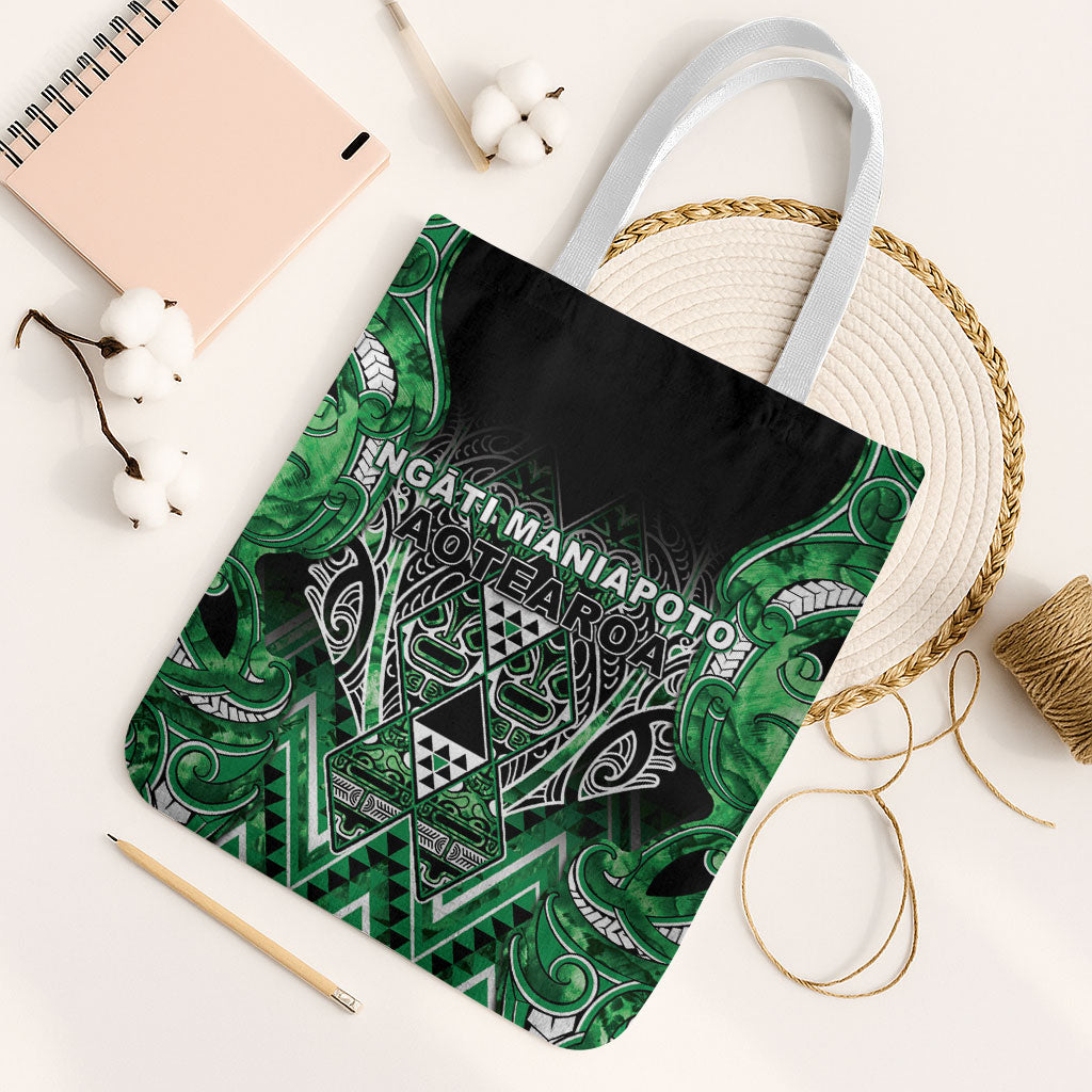 Aotearoa Ngati Maniapoto Tote Bag Maori Tribal Green Paua Shell Pattern DT05 White Strap One Size Green - Polynesian Pride