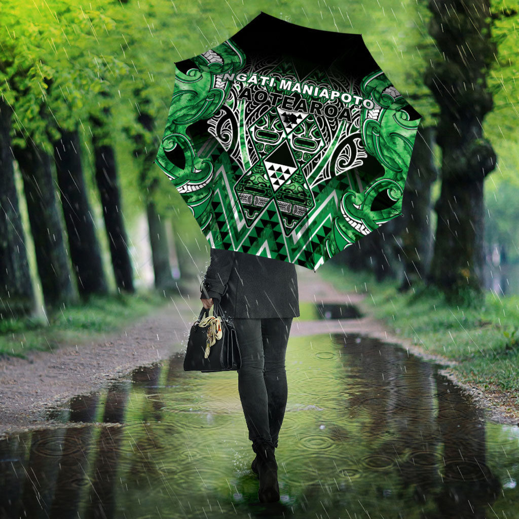 Aotearoa Ngati Maniapoto Umbrella Maori Tribal Green Paua Shell Pattern DT05 - Polynesian Pride