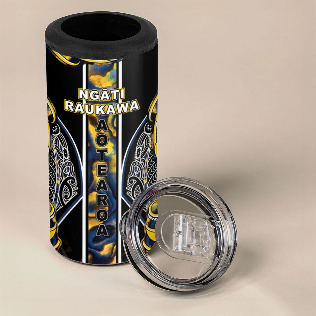 Aotearoa Ngati Raukawa 4 in 1 Can Cooler Tumbler Maori Tribal Yellow And Navy Paua Shell Pattern DT05 - Polynesian Pride