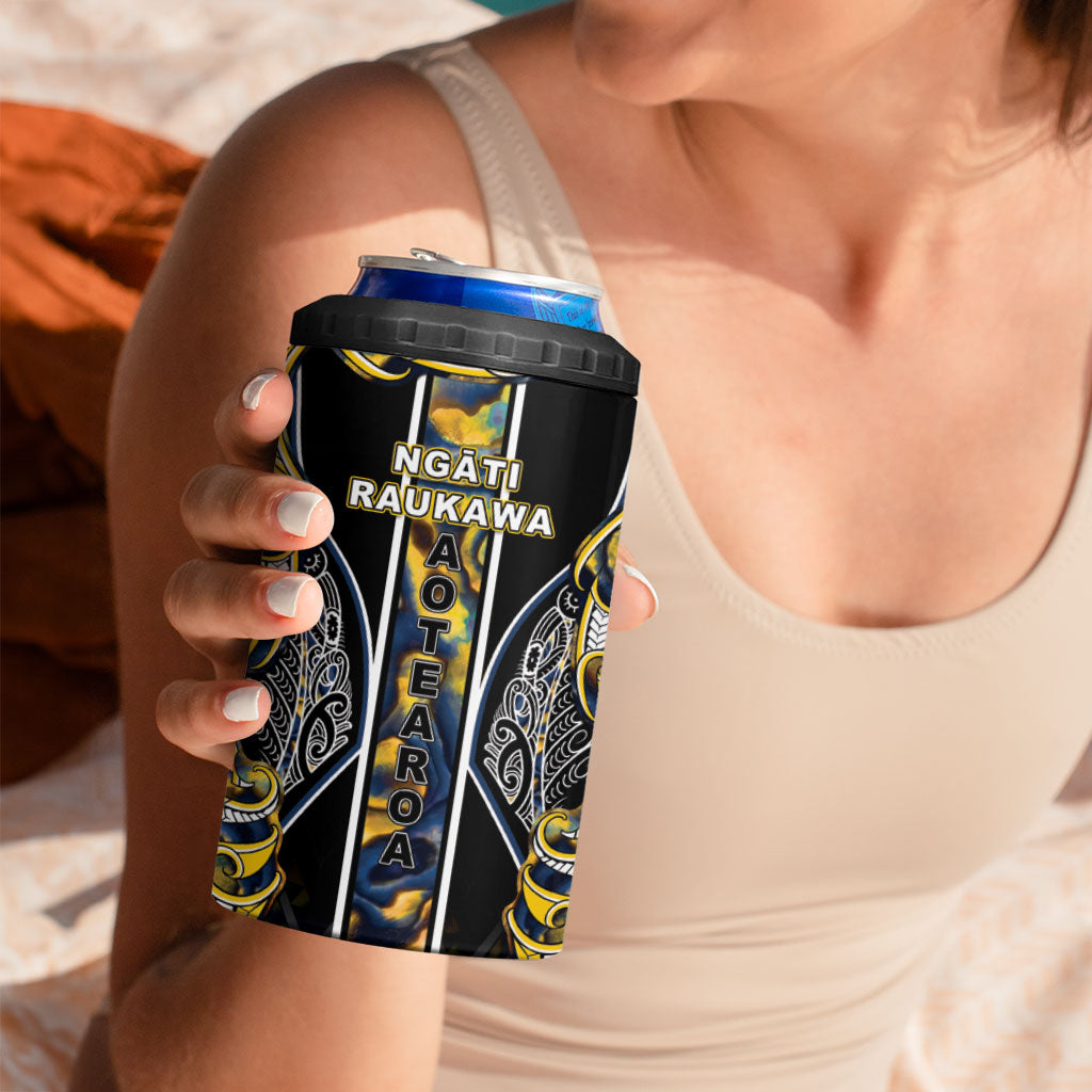 Aotearoa Ngati Raukawa 4 in 1 Can Cooler Tumbler Maori Tribal Yellow And Navy Paua Shell Pattern DT05 - Polynesian Pride