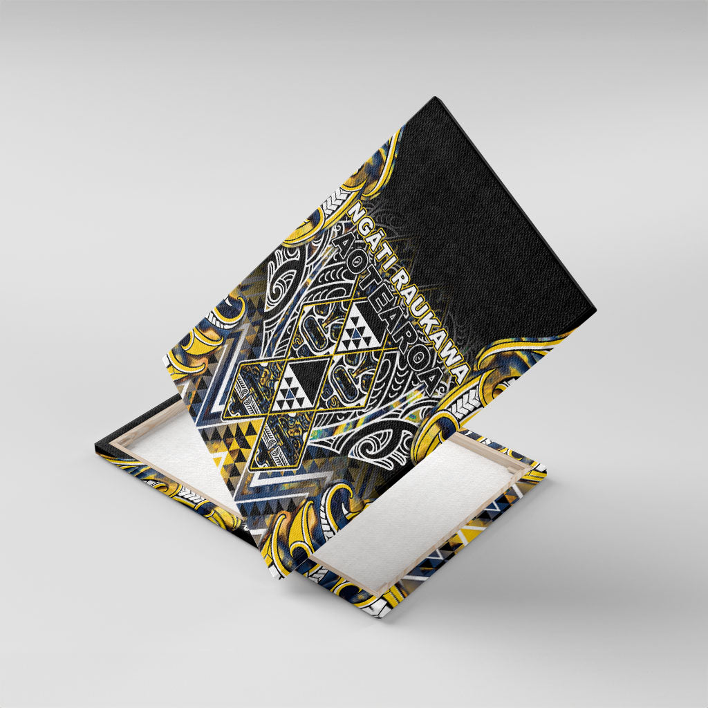 Aotearoa Ngati Raukawa Canvas Wall Art Maori Tribal Yellow And Navy Paua Shell Pattern DT05 With Frame Yellow - Polynesian Pride