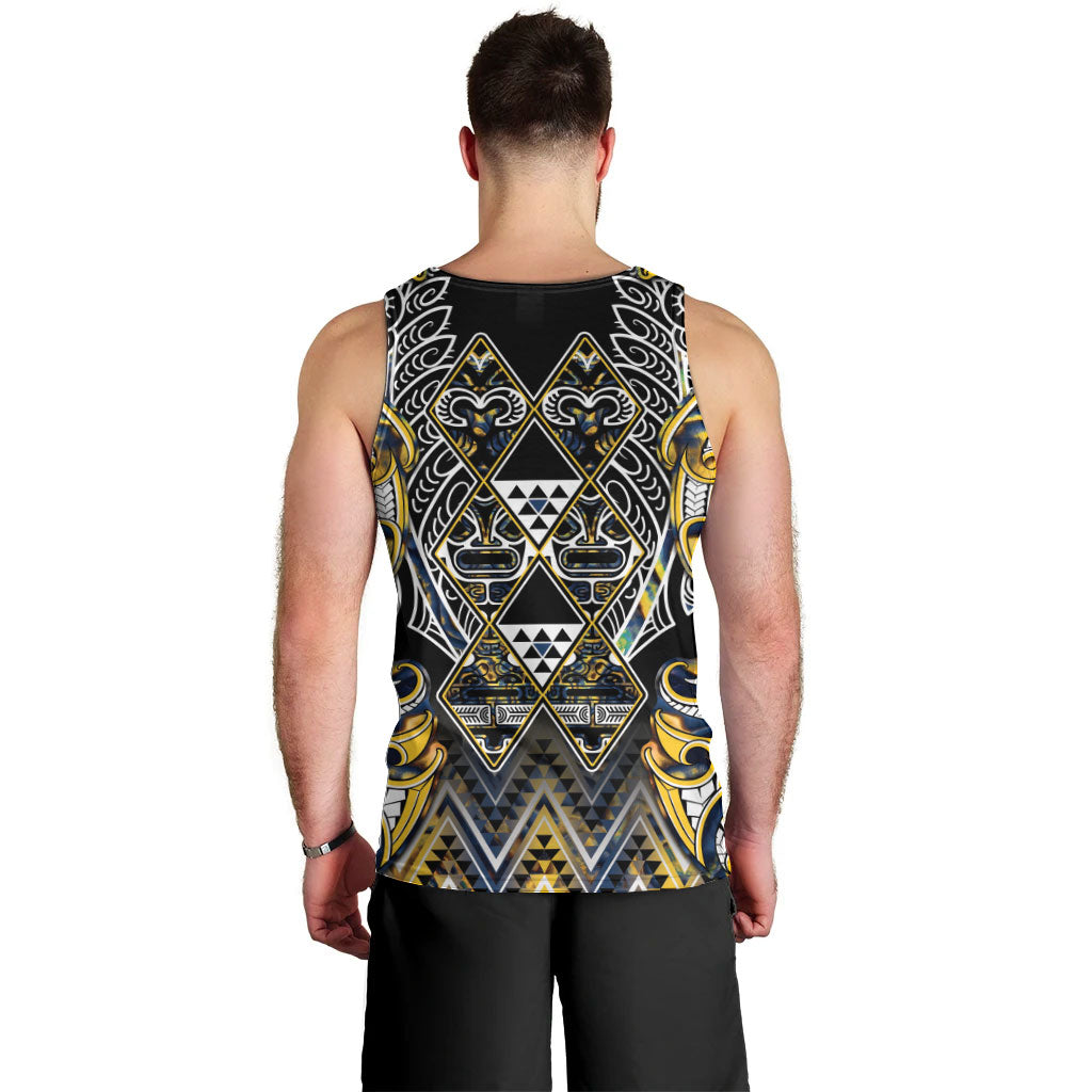 Aotearoa Ngati Raukawa Men Tank Top Maori Tribal Yellow And Navy Paua Shell Pattern DT05 - Polynesian Pride