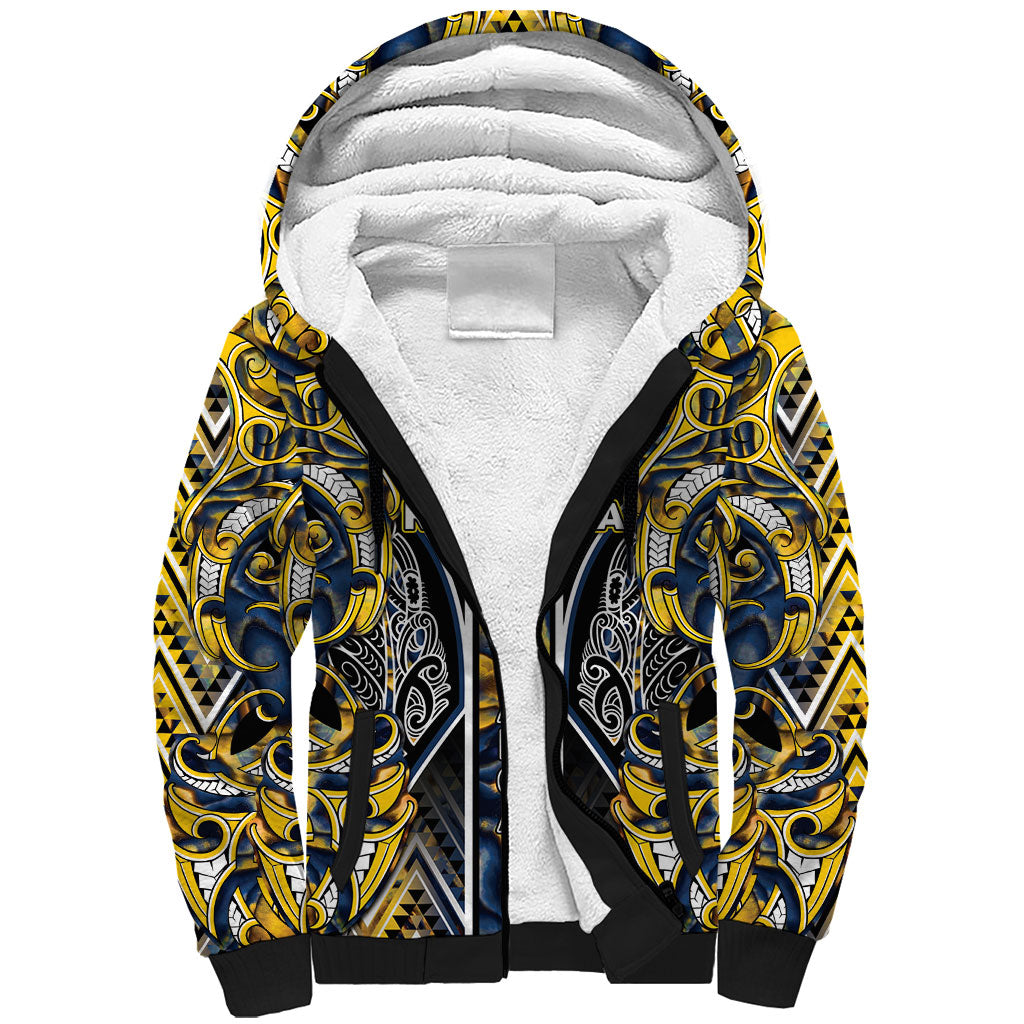 Aotearoa Ngati Raukawa Sherpa Hoodie Maori Tribal Yellow And Navy Paua Shell Pattern DT05 Unisex Yellow - Polynesian Pride