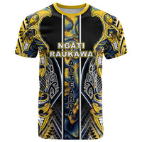Aotearoa Ngati Raukawa T Shirt Maori Tribal Yellow And Navy Paua Shell Pattern DT05 Yellow - Polynesian Pride
