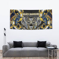 Aotearoa Ngati Raukawa Tapestry Maori Tribal Yellow And Navy Paua Shell Pattern DT05 - Polynesian Pride
