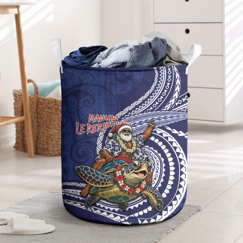 Samoa Christmas Laundry Basket Santa Riding Sea Turtle