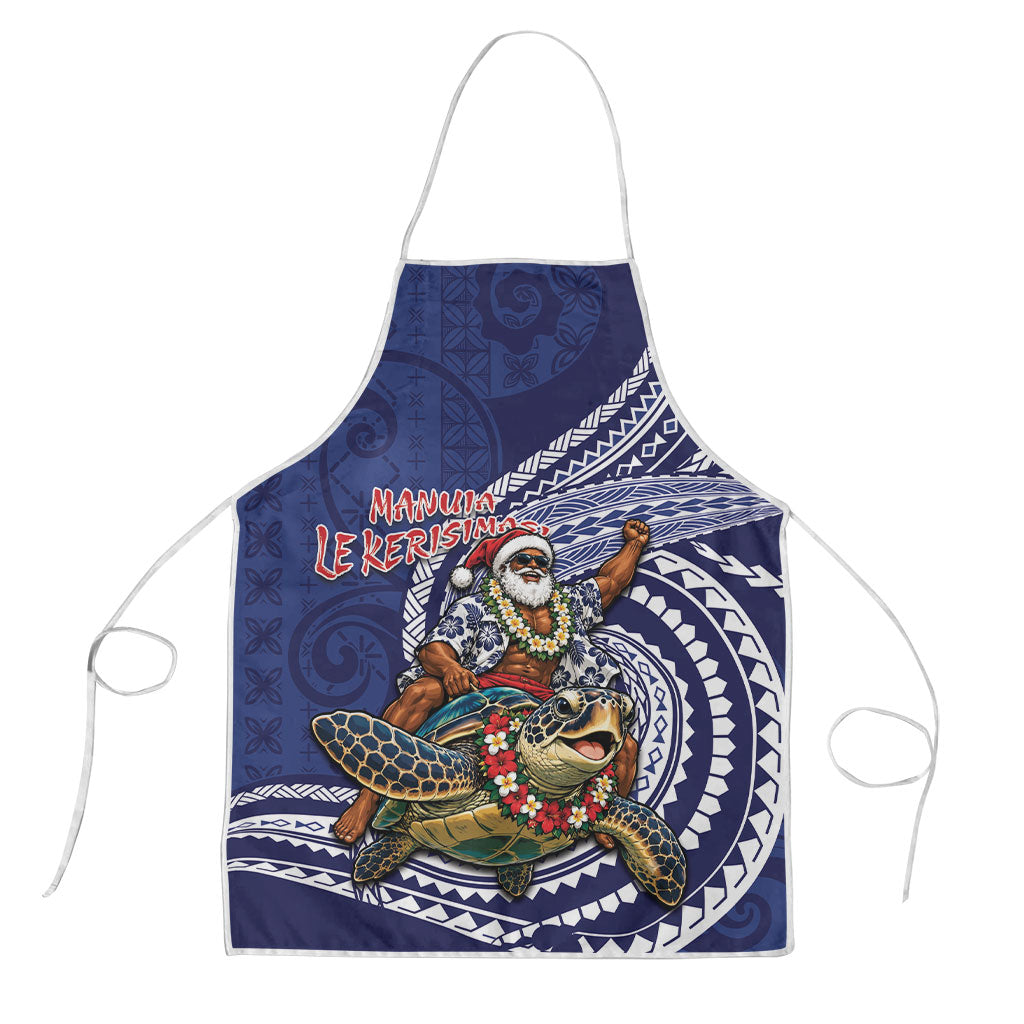 Samoa Christmas Apron Santa Riding Sea Turtle DT05 Navy - Polynesian Pride