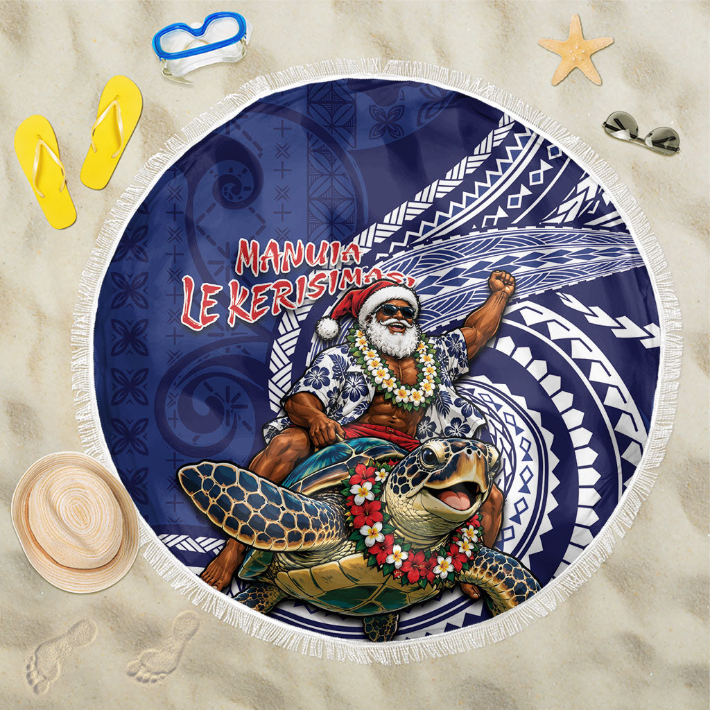 Samoa Christmas Beach Blanket Santa Riding Sea Turtle