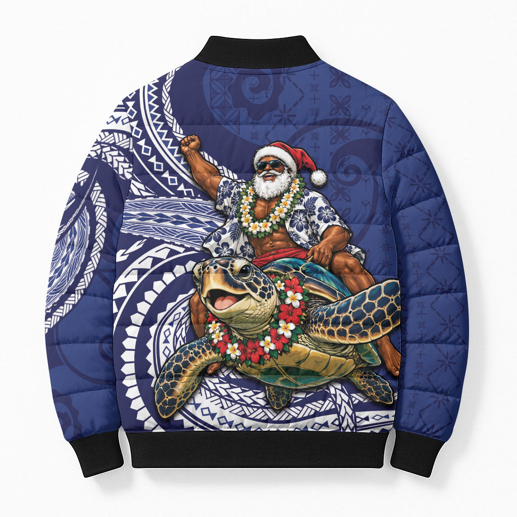 Samoa Christmas Bomber Puffer Jacket Santa Riding Sea Turtle DT05 - Polynesian Pride