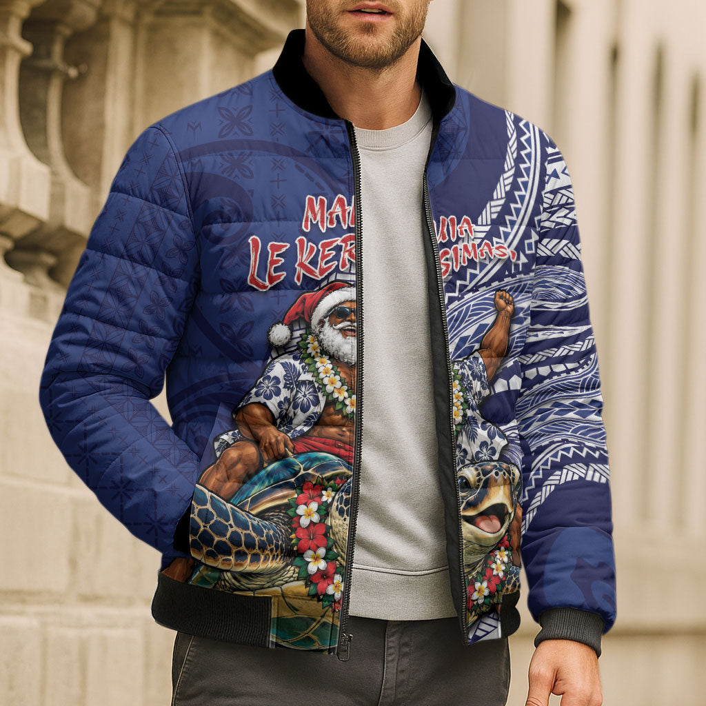 Samoa Christmas Bomber Puffer Jacket Santa Riding Sea Turtle DT05 - Polynesian Pride
