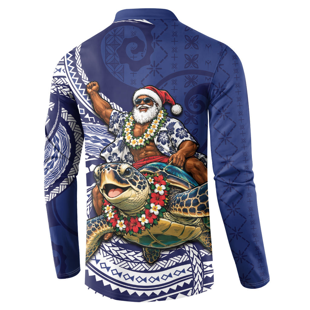 Samoa Christmas Button Sweatshirt Santa Riding Sea Turtle DT05 - Polynesian Pride