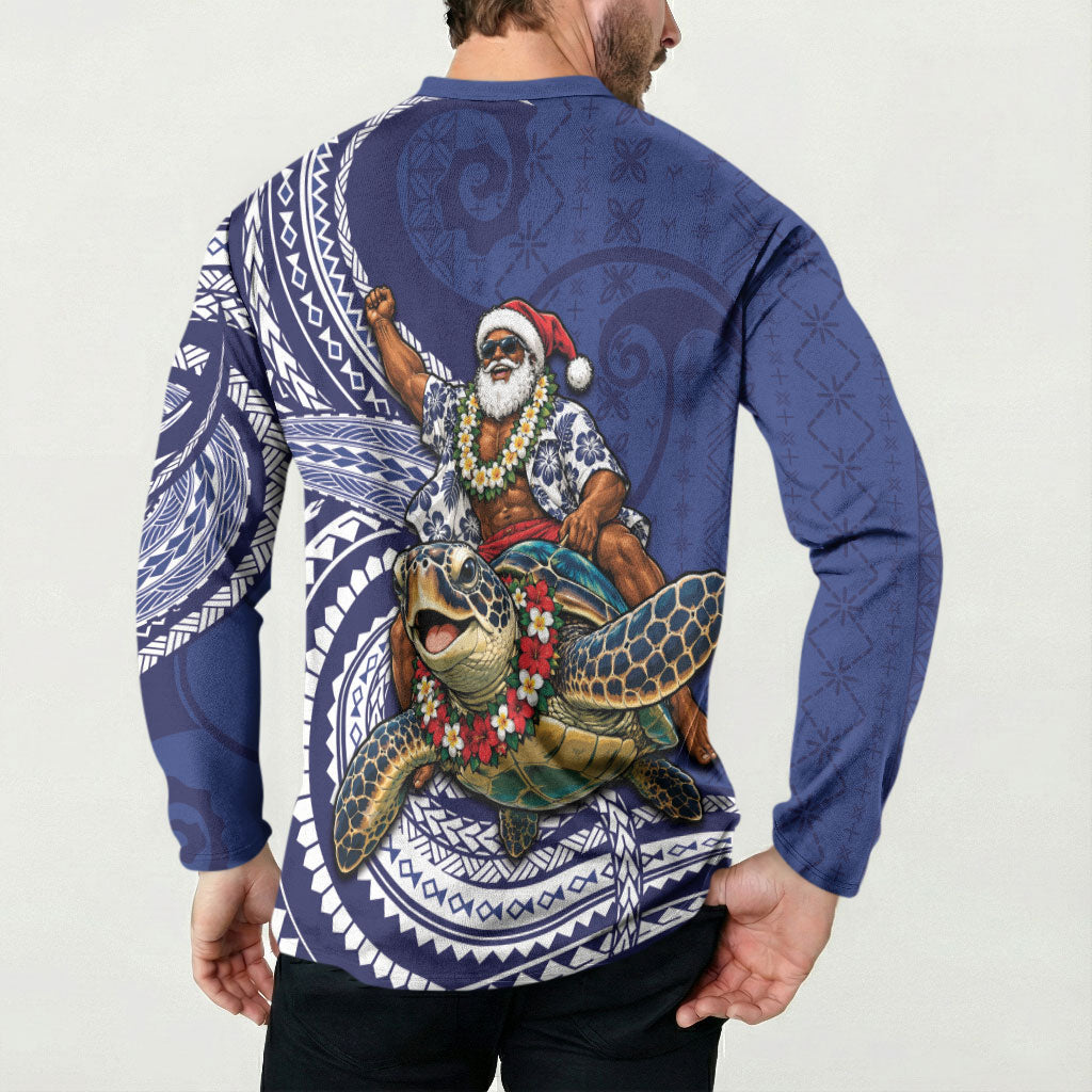 Samoa Christmas Button Sweatshirt Santa Riding Sea Turtle DT05 - Polynesian Pride