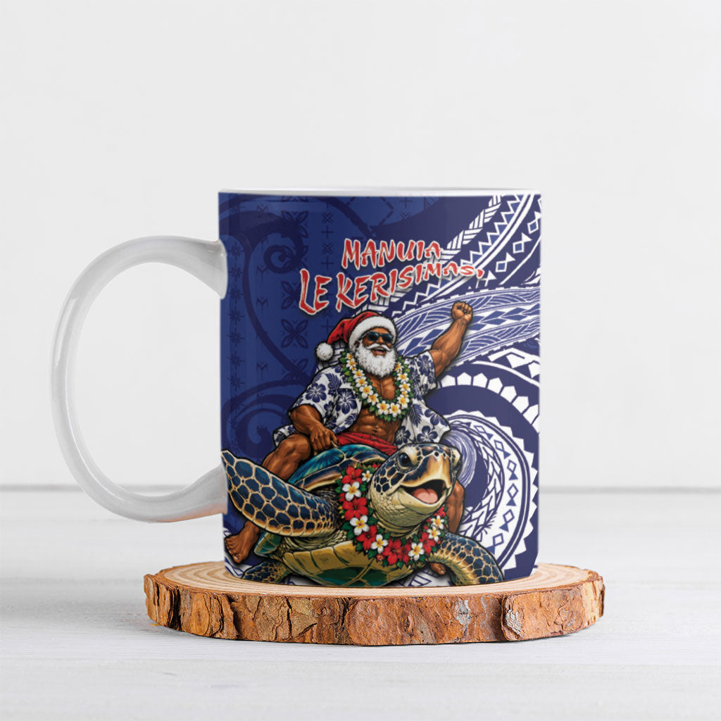 Samoa Christmas Ceramic Mug Santa Riding Sea Turtle DT05 Navy - Polynesian Pride