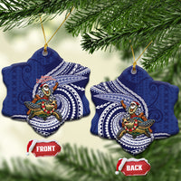 Samoa Christmas Ceramic Ornament Santa Riding Sea Turtle DT05 Snow Flake Navy - Polynesian Pride